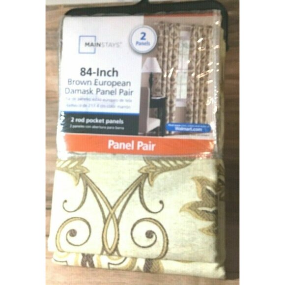 Mainstays 84-Inch Brown European Damask Panel Pair 2 Panels 40in W X 84in H - Picture 4 of 4